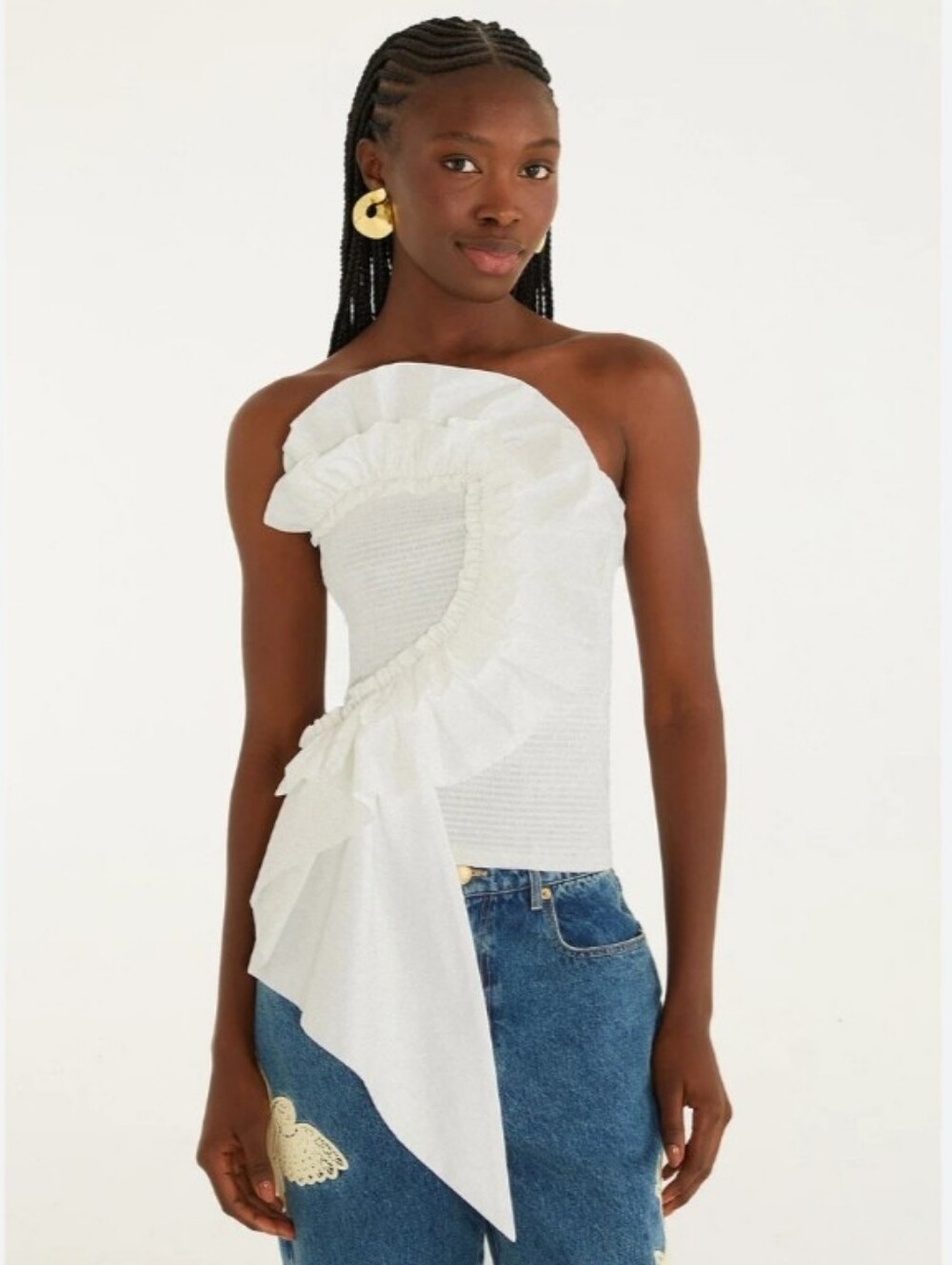 Farm Rio Smocked Strapless In White Top M NWT